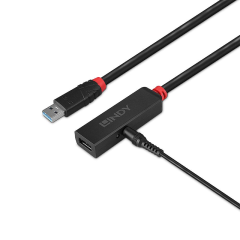 Adaptor Lindy USB 3.0 Active Extension Slim, material PVC, lungime cablu 10m, latime de banda suportata 5 Gbps, putere 2.5/0.7mm DC Connector [1]