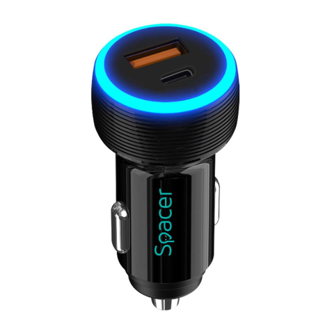 Alim. auto Spacer USB-A&C 17W negru [3]