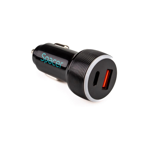 Alim. auto Spacer USB-A&C 17W negru [2]