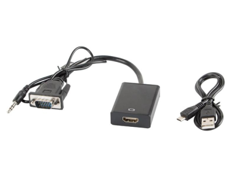 Cabluri periferice - Cablu adaptor VGA(M) + minijack 3,5 mm(M)  HDMI(F) 20 cm negru