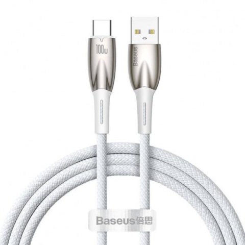 Cabluri periferice - Cablu alimentare si date Baseus Glimmer, Fast Charging Data Cable pt.smartphone, USB la USB Type-C 100W, 1m, alb