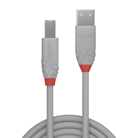 Cabluri periferice - Cablu Lindy 2m USB 2.0 Tip A la Tip B, Anthra Line, gri