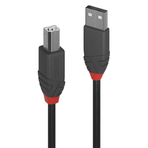Cabluri Video - Cablu Lindy USB A la USB B Anthra Line, lungime 1m, latime de banda suportata 480Mbps, minimum band radius 16mm (0.63in), negru