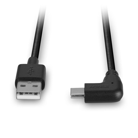 Cablu Lindy USB C 2 90°, lungime 1m, putere maxima 15W, latime de banda suportata 480Mbps, negru [1]