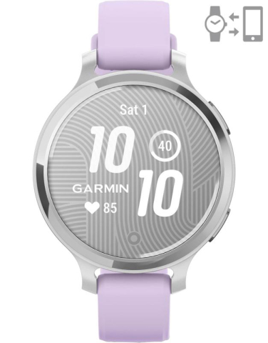 SmartWatch - Ceas Garmin Lily 2 Active, display AMOLED, dimensiune afisaj 25,4 mm x 21,3 mm, rezolutie afisaj 240 x 201 pixeli, memorie 8GB, autonomie pana la 9 zile, rezistanta la apa pana la 5 ATM, greutate: 24,4g, ramă Argintiu, şi curea Purple Jasmine din silicon