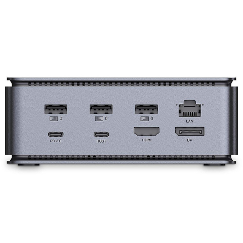 Docking station Lindy, interfete: USB-C la 6x USB-A/ 1x USB-C/1x RJ45/ 1x DisplayPort/1x HDMI/ 1x SD & 1x Micro SD/ 1x 3,5 mm/ 1x USB-C PD(power delivery), latime de banda 10Gbps, 10/100/1000 Mbps, rezolutie maxima (intrare) 7680x4320@60Hz, rezolutie maxima (iesire): un singur display 7680x4320 [3]