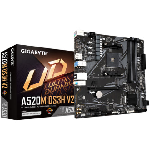 Placi de baza - GIGABYTE A520M DS3H V2 Motherboard - Supports AMD Ryzen 5000 Series AM4 CPUs, up to 4733MHz DDR4 (OC), PCIe 3.0 x16, GbE LAN, USB 3.2 Gen 1