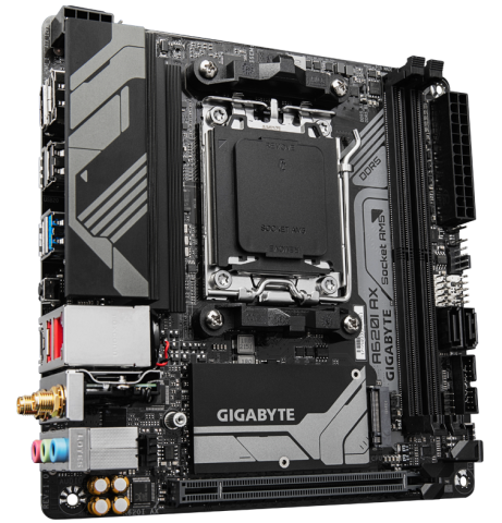 GIGABYTE A620I AX Motherboard - Supports AMD Ryzen 8000 CPUs, 5+2+1 Phases Digital VRM, up to 6400MHz DDR5 (OC), 1xPCIe 4.0 M.2, Wi-Fi 6E, 2.5GbE LAN, USB 3.2 Gen 2 [2]