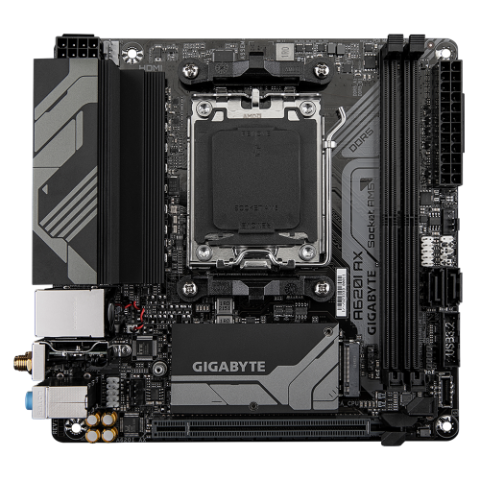 GIGABYTE A620I AX Motherboard - Supports AMD Ryzen 8000 CPUs, 5+2+1 Phases Digital VRM, up to 6400MHz DDR5 (OC), 1xPCIe 4.0 M.2, Wi-Fi 6E, 2.5GbE LAN, USB 3.2 Gen 2 [1]