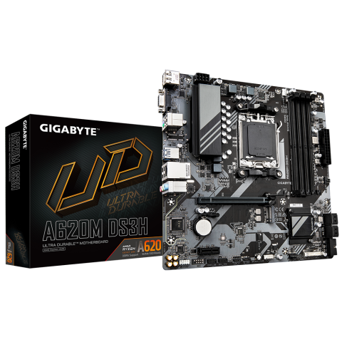 Placi de baza - GIGABYTE A620M DS3H Motherboard - Supports AMD Ryzen 8000 CPUs, 5+2+2 Phases Digital VRM, up to 7600MHz DDR5 (OC), 1xPCIe 4.0 M.2, GbE LAN, USB 3.2 Gen 1