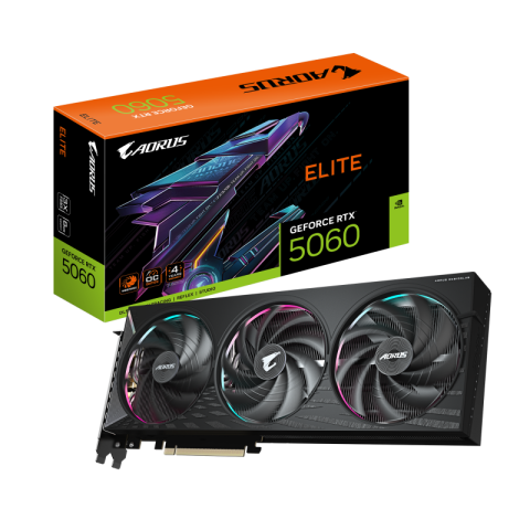 Componente PC - GIGABYTE AORUS GeForce RTX 5060 ELITE 8G Graphics Card - 8GB GDDR7, 128bit, PCI-E 5.0, 2722 MHz Core Clock, 3 x DisplayPort, 1 x HDMI, GV-N5060AORUS E-8GD