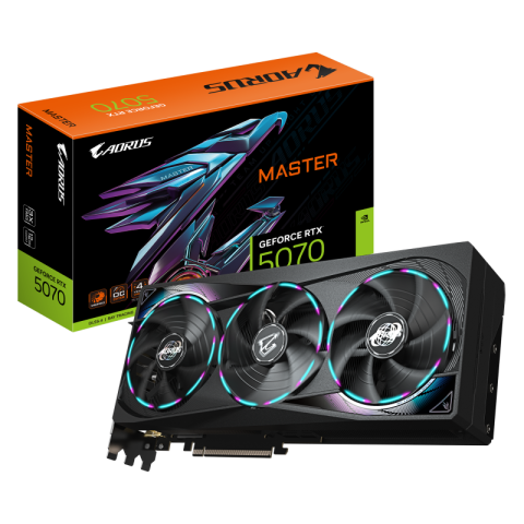 Componente PC - GIGABYTE AORUS GeForce RTX 5070 MASTER 12G Graphics Card - 12GB GDDR7, 192bit, PCI-E 5.0, 2715 MHz Core Clock, 3 x DP 2.1a, 1 x HDMI 2.1b, NVIDIA DLSS 4, GV-N5070AORUS M-12GD
