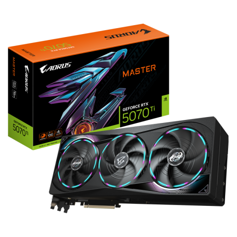 Componente PC - GIGABYTE AORUS GeForce RTX 5070 Ti MASTER 16G Graphics Card - 16GB GDDR7, 256bit, PCI-E 5.0, 2670 MHz Core Clock, 3 x DP 2.1a, 1 x HDMI 2.1b, NVIDIA DLSS 4, GV-N507TAORUS M-16GD