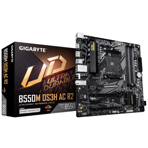 Placi de baza - GIGABYTE B550M DS3H AC R2 Motherboard - AMD Ryzen 5000 CPUs, 5+3 Phases VRM, up to 4733MHz DDR4 (O.C.), 1xPCIe 4.0 + 1xPCIe 3.0 M.2, Wi-Fi 5, 1GbE LAN, USB 3.2 Gen 1