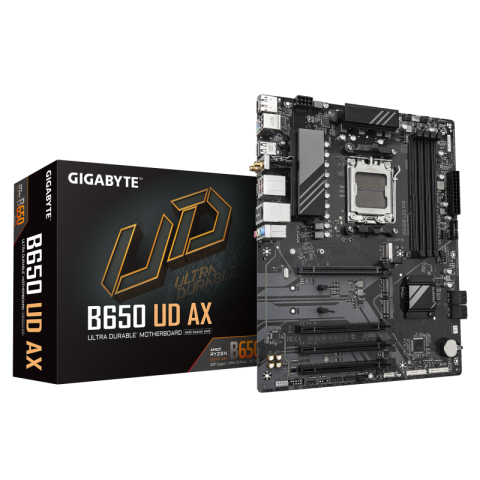 Placi de baza - GIGABYTE B650 UD AX Motherboard - AMD Ryzen 9000 Series CPUs, 6+2+2 Phases VRM, up to 7600MHz DDR5 (OC), 1xPCIe 5.0 + 2xPCIe 4.0 M.2, GbE LAN, WIFI 6, USB 3.2 Gen 2