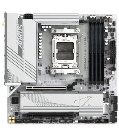 GIGABYTE B650M AORUS ELITE AX ICE Motherboard - AMD Ryzen 9000 Series CPUs, 12+2+2 Phases VRM, up to 8000MHz DDR5 (OC), 1xPCIe 5.0 + 1xPCIe 4.0 M.2, 2.5GbE LAN, WIFI 6E, USB 3.2 Gen 2x2 [2]