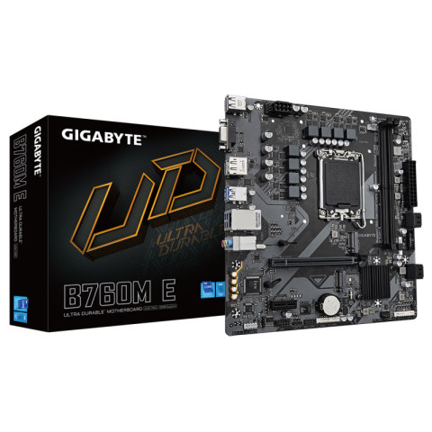 Placi de baza - GIGABYTE B760M E Motherboard - Supports 14th Gen. Intel Core CPUs, 6+1+1 phases VRM, up to 7200MHz DDR5 (OC), 2xPCIe 4.0 M.2, 1 GbE LAN, USB 3.2 Gen 1