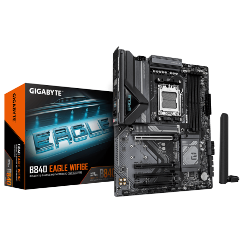 Placi de baza - GIGABYTE B840 EAGLE WIFI6E Motherboard - AMD Ryzen 9000 CPUs, 8+2+2 Phases VRM, up to 8200MHz DDR5(O.C), 2xPCIe 4.0 + 1xPCIe 3.0 M.2, Wi-Fi 6E, 2.5GbE LAN, USB 3.2 Gen 2
