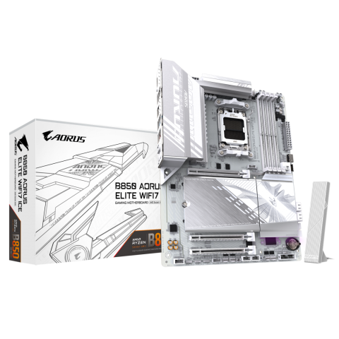 Placi de baza - GIGABYTE B850 AORUS ELITE WIFI7 ICE Motherboard - AMD Ryzen 9000 Series CPUs, 14+2+2 Phases Digital VRM, up to 8200MHz DDR5 (OC), 1xPCIe 5.0 + 2xPCIe 4.0 M.2, 2.5 LAN, WIFI 7, USB 3.2 Gen 2x2