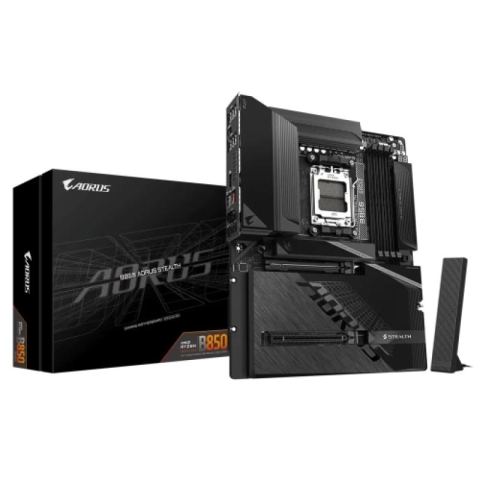 Placi de baza - GIGABYTE B850 AORUS STEALTH Motherboard - AMD Ryzen 9000 Series CPUs, 14+2+2 Phases Digital VRM, up to 8200MHz DDR5 (OC), 2xPCIe 5.0 + 2xPCIe 4.0 M.2, WIFI 7, 5 GbE LAN, USB 3.2 Gen 2