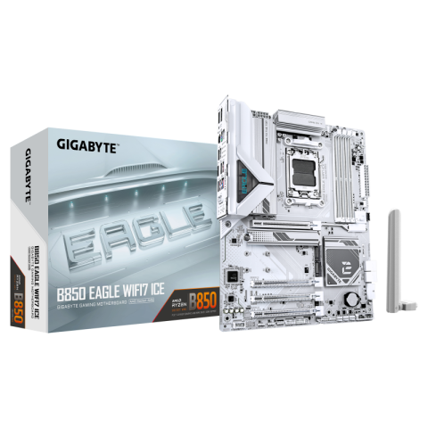 Placi de baza - GIGABYTE B850 EAGLE WIFI7 ICE Motherboard - AMD Ryzen 9000 Series CPUs, 8+2+2 Phases Digital VRM, up to 8200MHz DDR5 (OC), 1xPCIe 5.0 + 2xPCIe 4.0 M.2, WIFI 7, 2.5 GbE LAN, USB 3.2 Gen 2