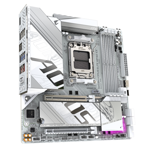 GIGABYTE B850M AORUS ELITE WIFI6E ICE Motherboard- AMD Ryzen 9000 Series CPUs, 12+2+1 Phases Digital VRM, up to 8200MHz DDR5 (OC), 1xPCIe 5.0 + 1xPCIe 4.0 M.2, 2.5LAN, WIFI 7, USB 3.2 Gen 2 [3]