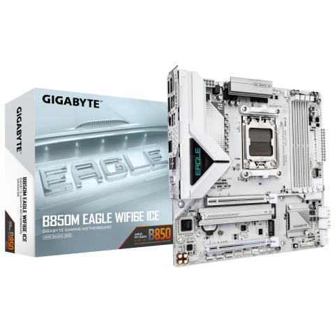 Placi de baza - GIGABYTE B850M EAGLE WIFI6E ICE Motherboard - AMD Ryzen 9000 Series CPUs, 8+2+2 Phases Digital VRM, up to 8200MHz DDR5 (OC), 1xPCIe 5.0 + 1xPCIe 4.0 M.2, Wi-Fi 6E, 2.5 GbE LAN, USB 3.2 Gen 2
