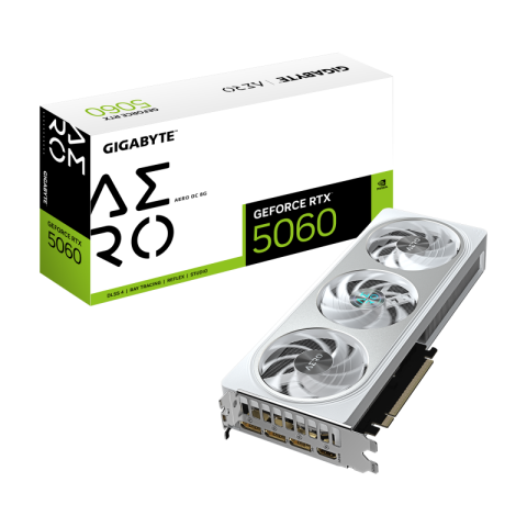Componente PC - GIGABYTE GeForce RTX 5060 AERO OC 8G Graphics Card - 8GB GDDR7, 128bit, PCI-E 5.0, 2595 MHz Core Clock, 3 x DisplayPort, 1 x HDMI, GV-N5060AERO OC-8GD