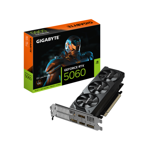 Componente PC - GIGABYTE GeForce RTX 5060 OC Low Profile 8G Graphics Card - 8GB GDDR7, 128bit, PCI-E 5.0, 2512 MHz Core Clock, 3 x DisplayPort, 1 x HDMI, GV-N5060OC-8GL