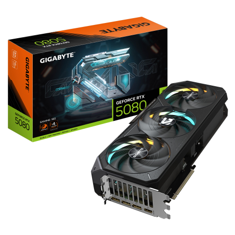 GIGABYTE GeForce RTX 5080 GAMING 16G Graphics Card - 16GB GDDR7, 256bit, PCI-E 5.0, 2617MHz Core Clock, 3 x DisplayPort, 1 x HDMI, NVIDIA DLSS 4, GV-N5080GAMING-16GD [1]