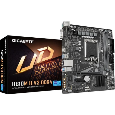 Placi de baza - GIGABYTE H610M H V3 DDR4 Motherboard - Supports Intel Core 14th CPUs, 4+1+1 Hybrid Phases Digital VRM, up to 3200MHz DDR4, 1xPCIe 3.0 M.2, GbE LAN, USB 3.2 Gen 1