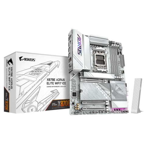 Componente PC - GIGABYTE X870E AORUS ELITE WIFI7 ICE Motherboard - Supports AMD Ryzen 9000 CPUs, 16+2+2 Phases Digital VRM, up to 8200Hz DDR5 (OC), 3xPCIe 5.0 + 1xPCIe 4.0, Wi-Fi 7, 2.5GbE LAN, USB 4