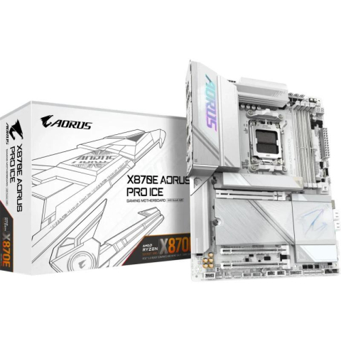 Placi de baza - GIGABYTE X870E AORUS PRO ICE Motherboard - Supports AMD Ryzen 9000 CPUs, 16+2+2 Phases Digital VRM, up to 8000MHz DDR5 (OC), 3xPCIe 5.0 + 1xPCIe 4.0, Wi-Fi 7, 2.5GbE LAN, USB 4