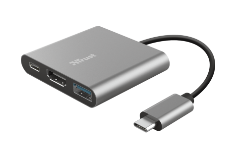 Cabluri Video - Hub USB Trust Dalyx, 3 porturi USB-C, silver