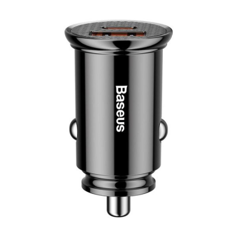 Incarcatoare telefoane - Incarcator auto Baseus Circular Plastic PPS, 1 x USB Output 4.5V/5A, 1 x USB Type-C Output 5V/3A, total output 30W, pt. bricheta auto, negru