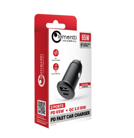 Incarcator auto Lemontti Super Fast Charge 65W 2 porturi PD Type-C 65W + USB-A QC 3.0, Negru [1]