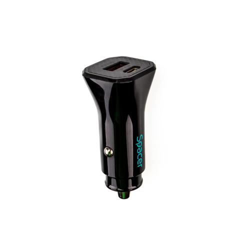 Incarcator auto Spacer Fast Charge 12W, 5V/2.4A max, putere 12W, 1 x USB + 1 x USB Type-C, pt. bricheta auto, negru [1]