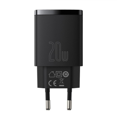 Incarcatoare telefoane - Incarcator retea Baseus Compact, Quick Charge 20W, 1 x USB Type-C 5V/3A max, 1 x USB 5V/3A, negru