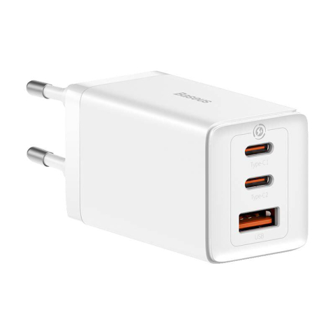 Incarcatoare telefoane - Incarcator retea Baseus GaN5 PRO, Quick Charge 65W, 2 porturi USB PD, 1 port USB Quick Charge, include cablu USB -C la USB-C de 100W, lungime 1m, alb