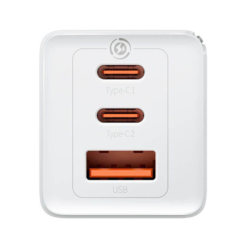 Incarcator retea Baseus GaN5 PRO, Quick Charge 65W, 2 porturi USB PD, 1 port USB Quick Charge, include cablu USB -C la USB-C de 100W, lungime 1m, alb [1]