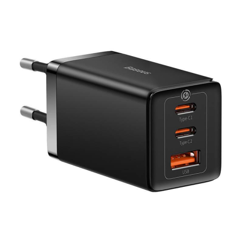 Incarcatoare telefoane - Incarcator retea Baseus GaN5 PRO, Quick Charge 65W, 2 porturi USB PD, 1 port USB Quick Charge, include cablu USB -C la USB-C de 100W, lungime 1m, negru