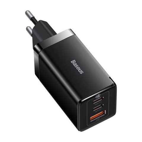Incarcator retea Baseus GaN5 PRO, Quick Charge 65W, 2 porturi USB PD, 1 port USB Quick Charge, include cablu USB -C la USB-C de 100W, lungime 1m, negru [1]