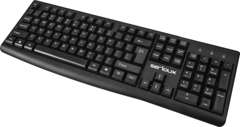 Kit Serioux cu fir, Tastatura: interfata USB, 104 taste, material ABS, US layout, lungime cablu 1.5m PVC,  dimensiuni 440*159*25mm, negru, Mouse: interfata USB, 4 butoane, polling rate 125 Hz, rezolutie DPI 1000, lungime cablu 1.5m PVC, dimensiuni 109*61*37mm, negru [4]