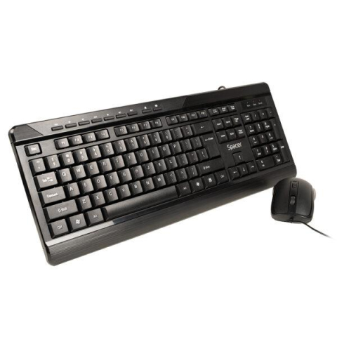 Kit Tastatura Mouse - KIT Spacer, tastatura cu fir multimedia 104 taste (+ 9 taste multimedia) + mouse rezolutie max.1600dpi, 4 butoane, rotita scroll, negru