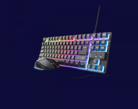 Periferice PC - Kit Trust Wireless GXT 798 2-in-1, tastatura mecanica, interfata USB, material ABS, mouse optic, rezolutie maxima 6400 DPI, 6 butoane, negru