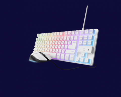 Periferice PC - Kit Trust Wireless GXT 798W 2-in-1, tastatura mecanica, interfata USB, material ABS, mouse optic, rezolutie maxima 6400 DPI, 6 butoane, alb
