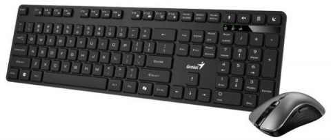 Periferice PC - Kit wireless Genius tastatura wireless 104 taste (slim) + mouse wireless 1200dpi, 3 butoane, 11 taste functii multimedia, silent, AI key, negru