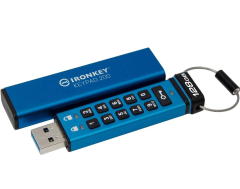 Memorie USB Kingston IronKey Keypad 200 128GB, USB 3.2, Albastru [2]