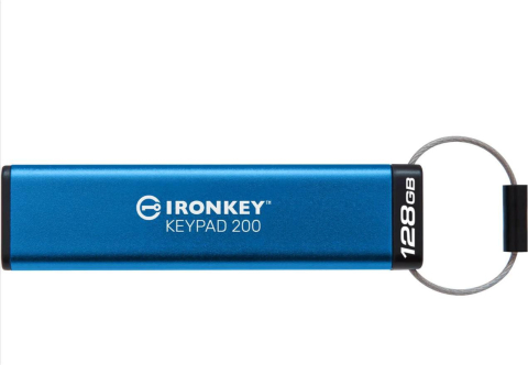 Memorii USB - Memorie USB Kingston IronKey Keypad 200 128GB, USB 3.2, Albastru
