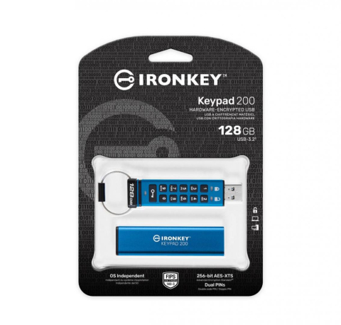 Memorie USB Kingston IronKey Keypad 200 128GB, USB 3.2, Albastru [3]